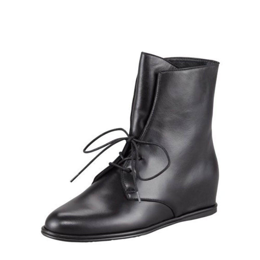 Stuart Weitzman Stepmistress Women's Black Lace-Up Bootie Hidden Wedge Leather 8